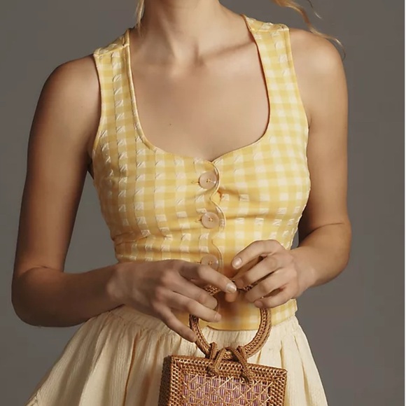 Anthropologie Tops - ANTHROPOLOGIE Maeve Yellow Gingham‎ Square-NeckVest - X-Small